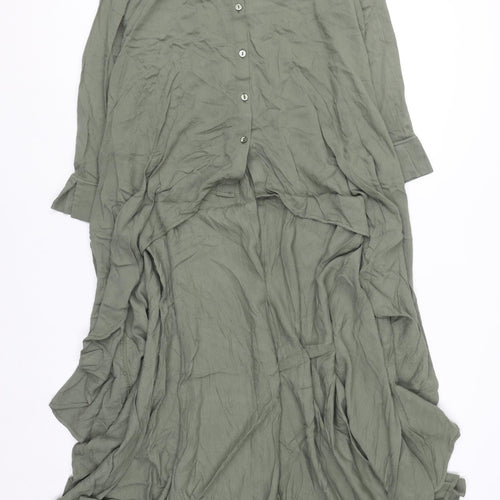 Apricot Women Green Hi-Low Shirt Dress Size 10 Long Sleeve Viscose