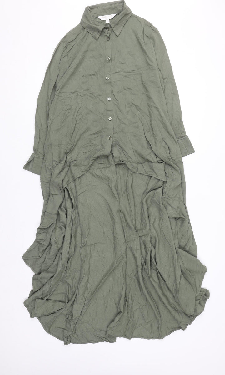 Apricot Women Green Hi-Low Shirt Dress Size 10 Long Sleeve Viscose