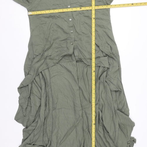 Apricot Women Green Hi-Low Shirt Dress Size 10 Long Sleeve Viscose