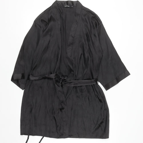 Boohoo Women’s Black Satin Kimono Robe Belted M Lightweight Nightwear