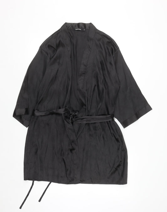 Boohoo Women’s Black Satin Kimono Robe Belted M Lightweight Nightwear