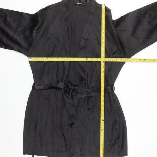 Boohoo Women’s Black Satin Kimono Robe Belted M Lightweight Nightwear