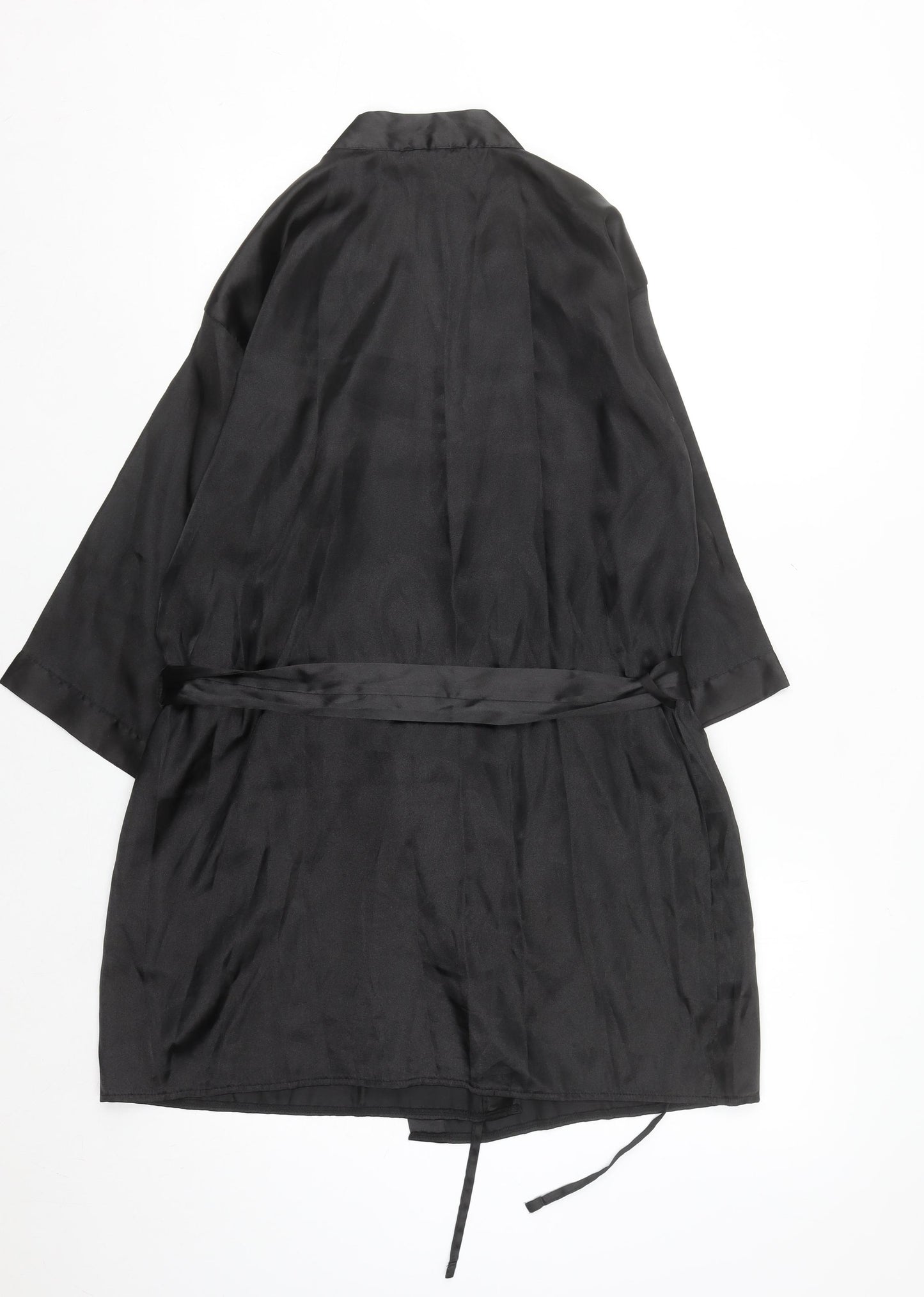 Boohoo Women’s Black Satin Kimono Robe Belted M Lightweight Nightwear