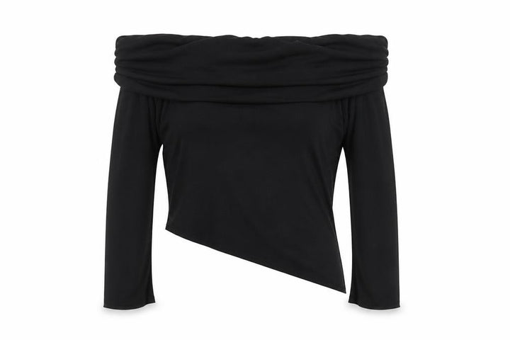 Boohoo Women’s Black Plus Size 22 Off Shoulder Cropped Jersey Top
