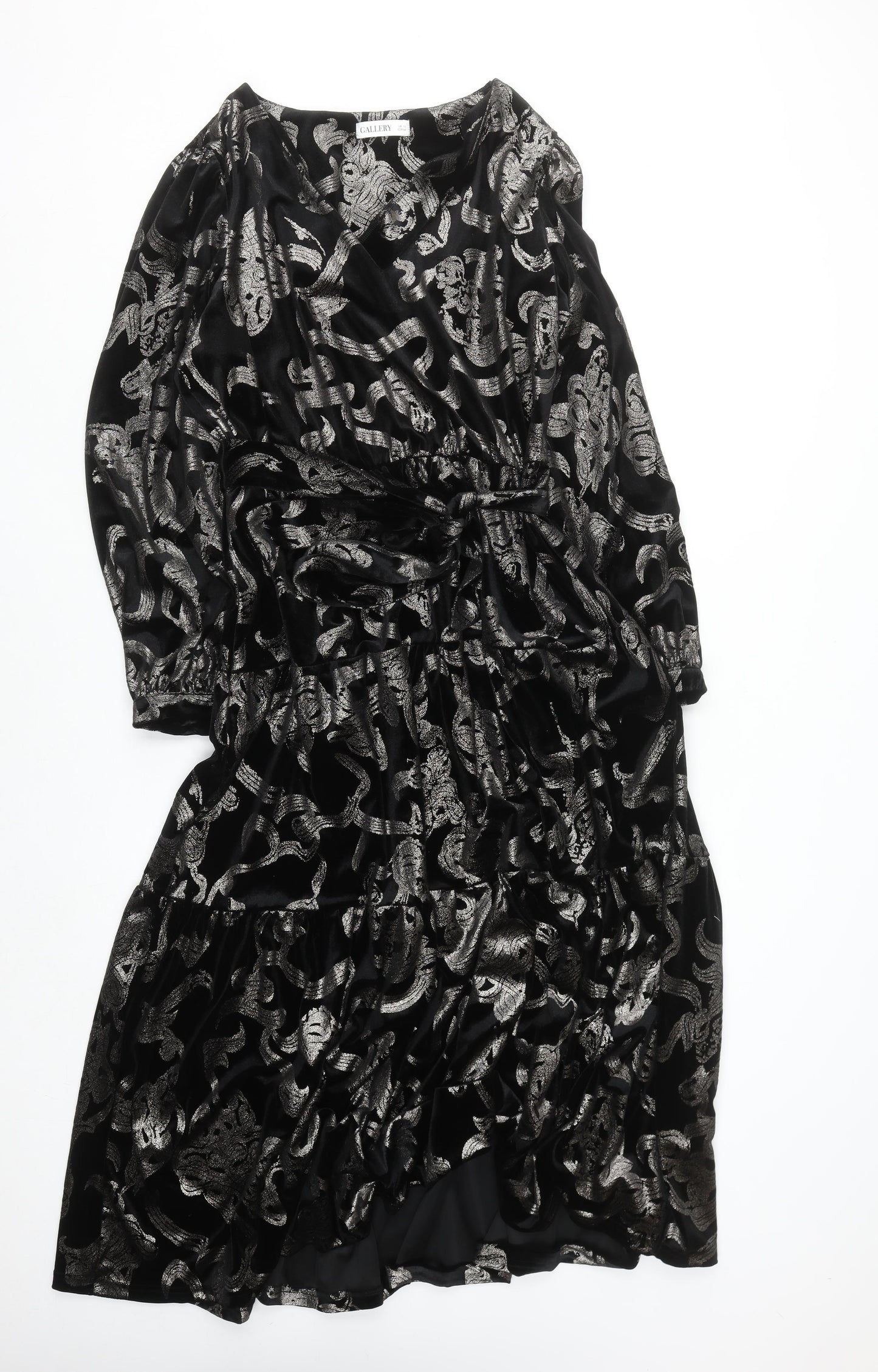 Gallery Women’s Black Pewter Velvet Midi Dress UK 16