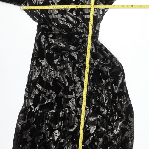 Gallery Women’s Black Pewter Velvet Midi Dress UK 16
