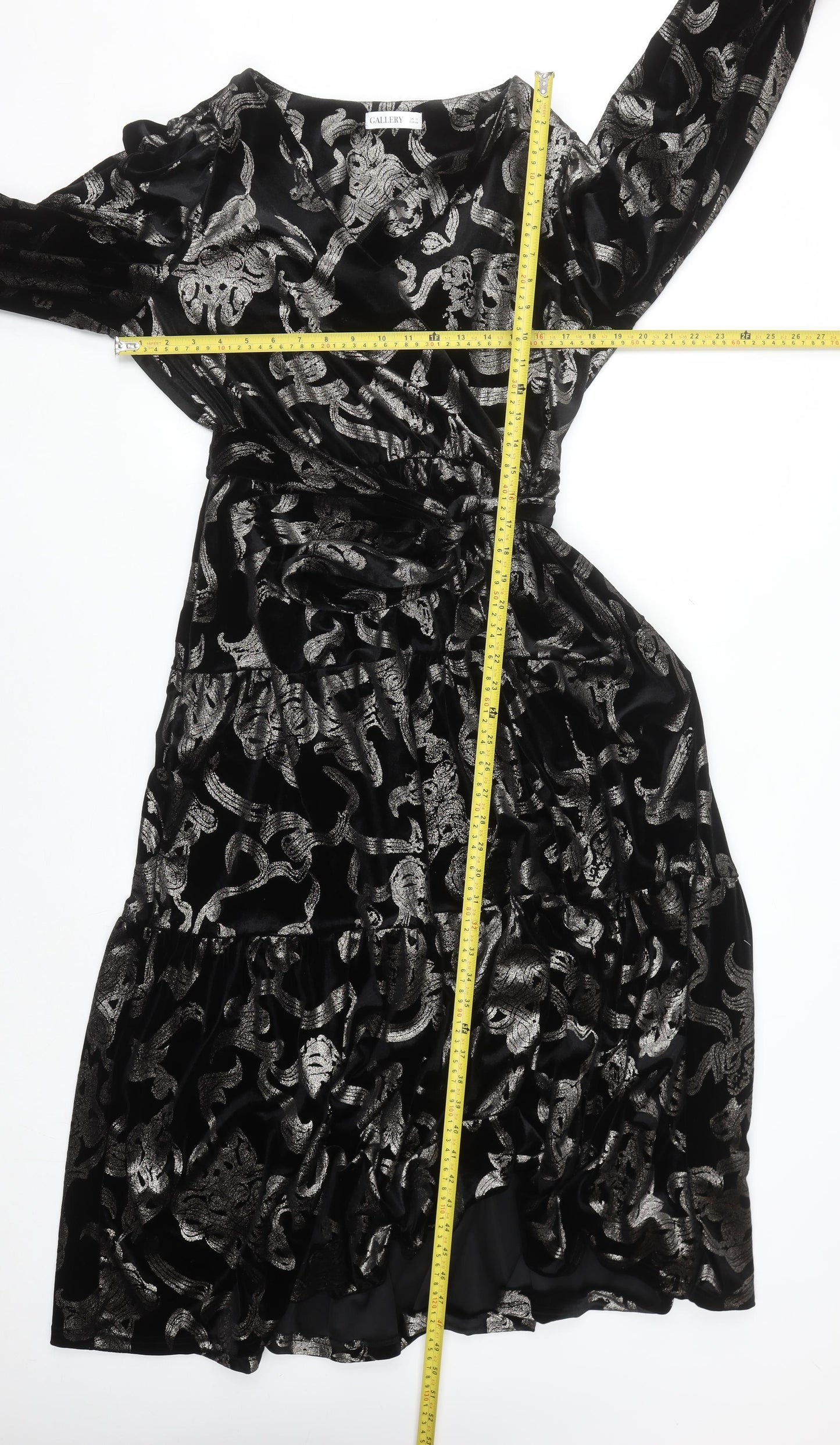 Gallery Women’s Black Pewter Velvet Midi Dress UK 16