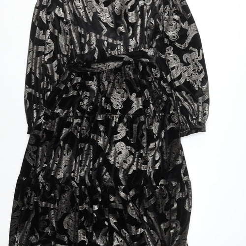 Gallery Women’s Black Pewter Velvet Midi Dress UK 16