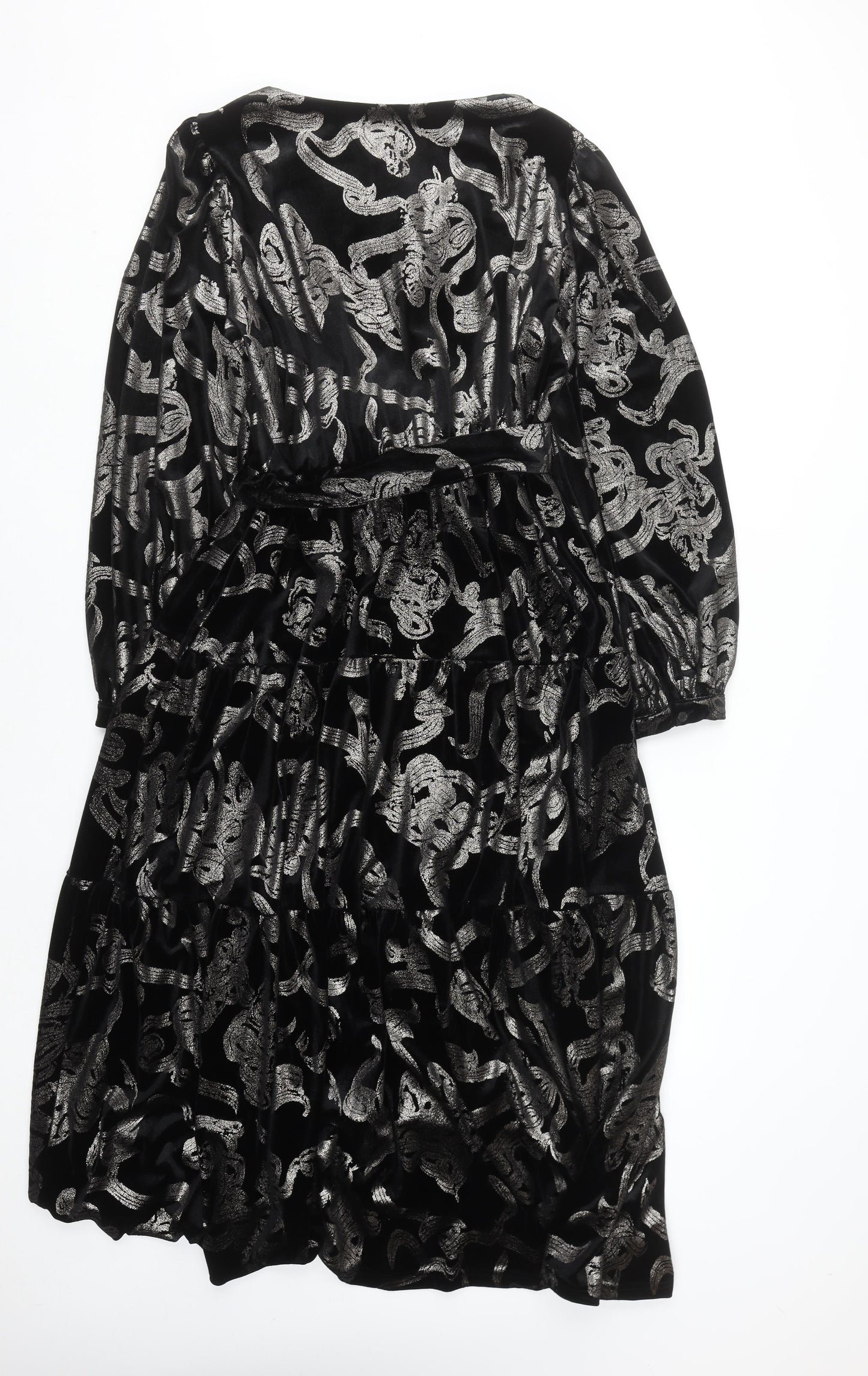 Gallery Women’s Black Pewter Velvet Midi Dress UK 16