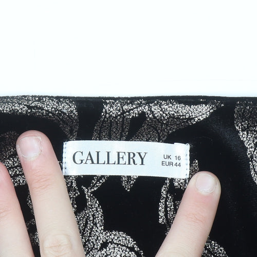 Gallery Women’s Black Pewter Velvet Midi Dress UK 16