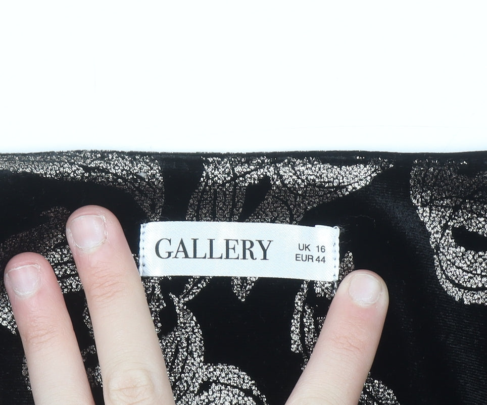 Gallery Women’s Black Pewter Velvet Midi Dress UK 16