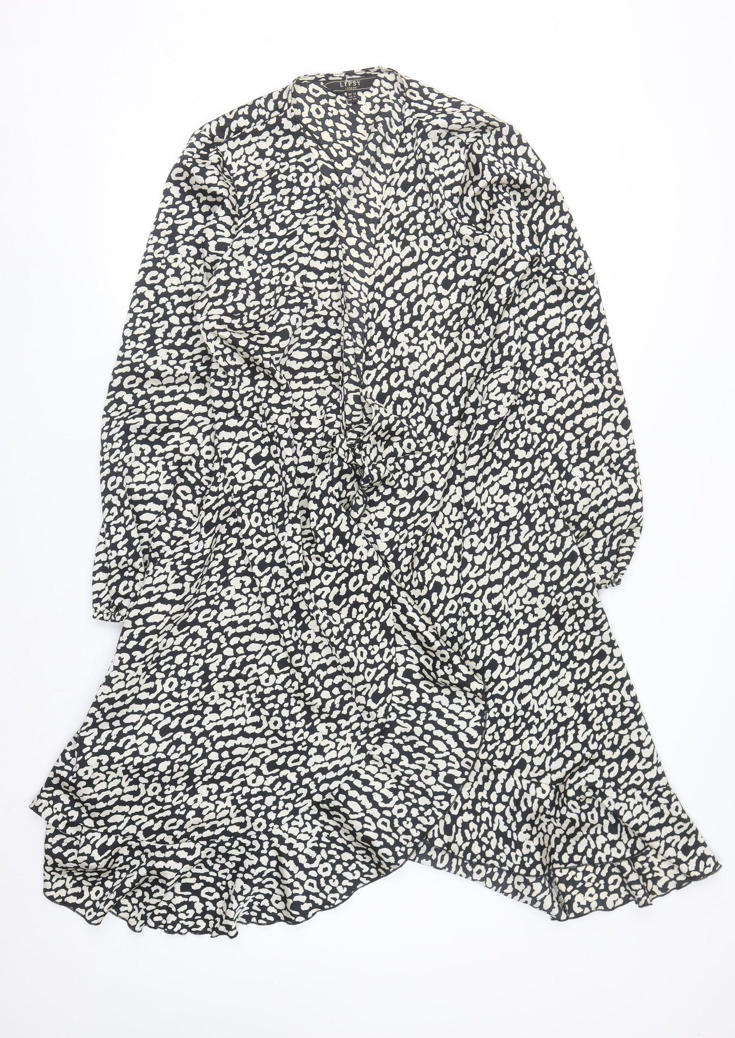 Lipsy Women’s Black Animal Print Wrap Gown Dress UK 12