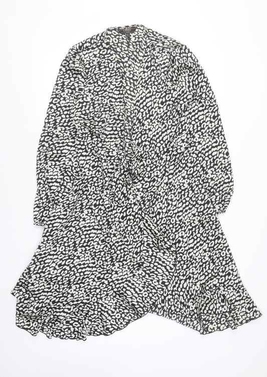 Lipsy Women’s Black Animal Print Wrap Gown Dress UK 12