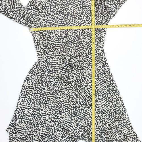 Lipsy Women’s Black Animal Print Wrap Gown Dress UK 12