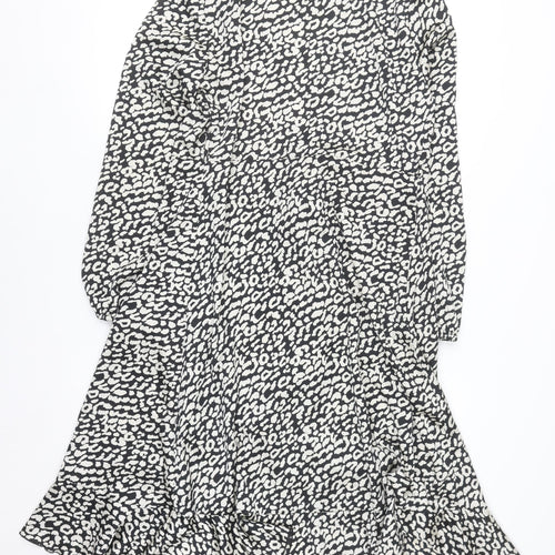 Lipsy Women’s Black Animal Print Wrap Gown Dress UK 12