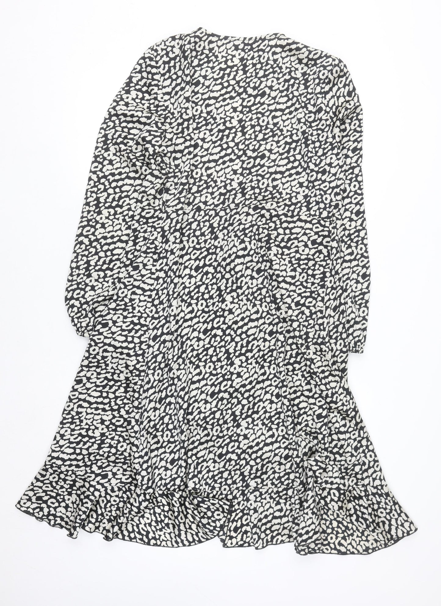 Lipsy Women’s Black Animal Print Wrap Gown Dress UK 12