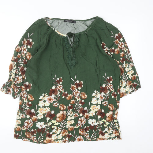 Luotaier Fashion Womens Green Floral 3/4 Sleeve Tunic Blouse Size 16