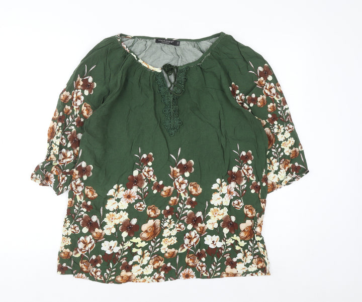 Luotaier Fashion Womens Green Floral 3/4 Sleeve Tunic Blouse Size 16
