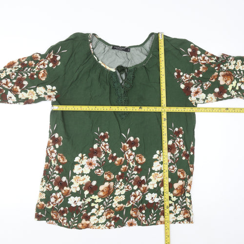 Luotaier Fashion Womens Green Floral 3/4 Sleeve Tunic Blouse Size 16