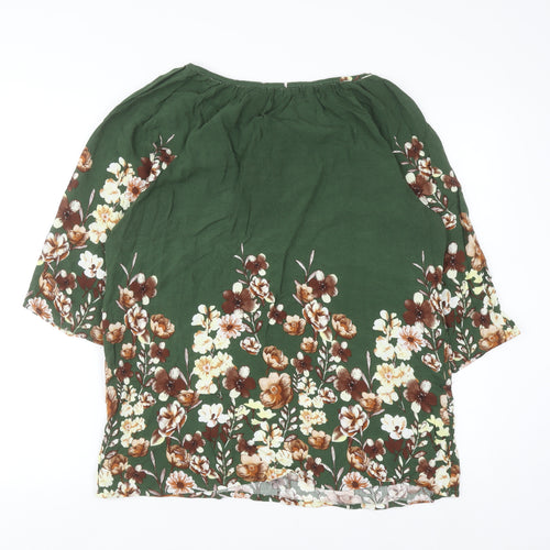 Luotaier Fashion Womens Green Floral 3/4 Sleeve Tunic Blouse Size 16