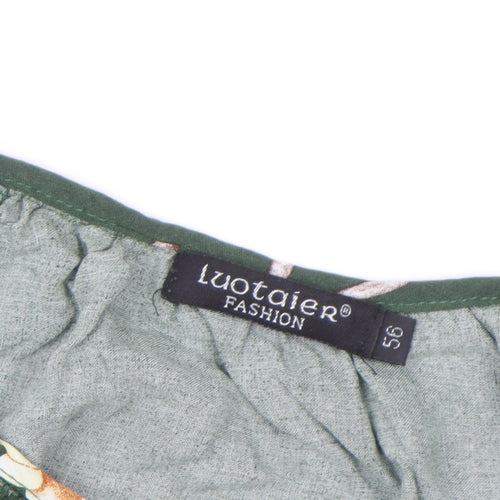 Luotaier Fashion Womens Green Floral 3/4 Sleeve Tunic Blouse Size 16
