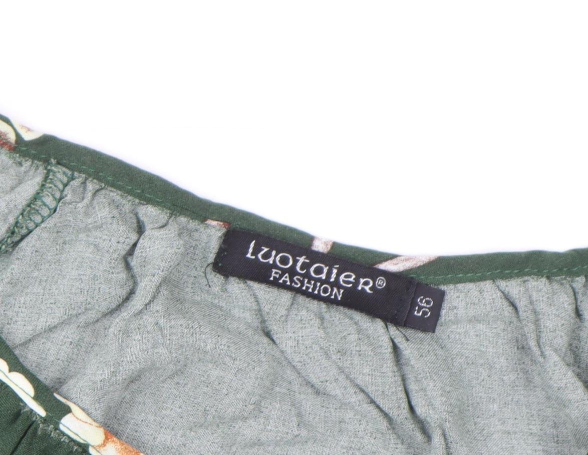 Luotaier Fashion Womens Green Floral 3/4 Sleeve Tunic Blouse Size 16