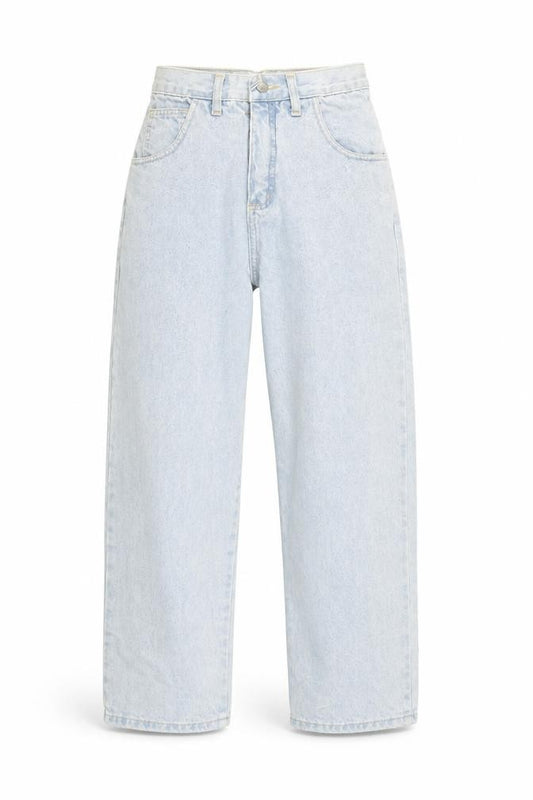 Front view of Refuge women’s blue high rise mom jeans, size UK 25, relaxed fit denim
