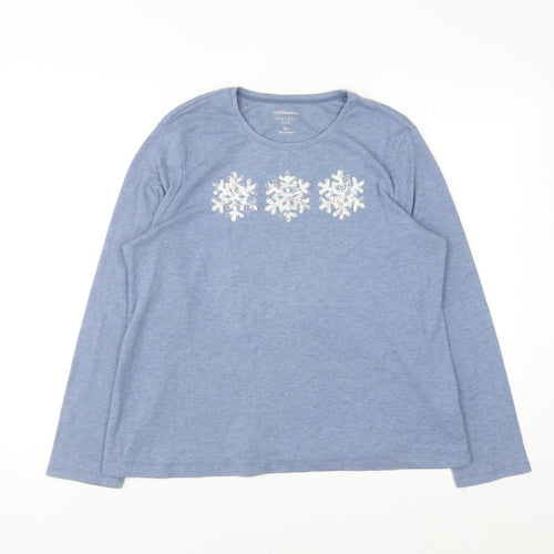 Croft & Barrow Women Blue Petite L Long Sleeve Christmas Pyjama Top