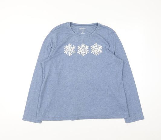 Croft & Barrow Women Blue Petite L Long Sleeve Christmas Pyjama Top