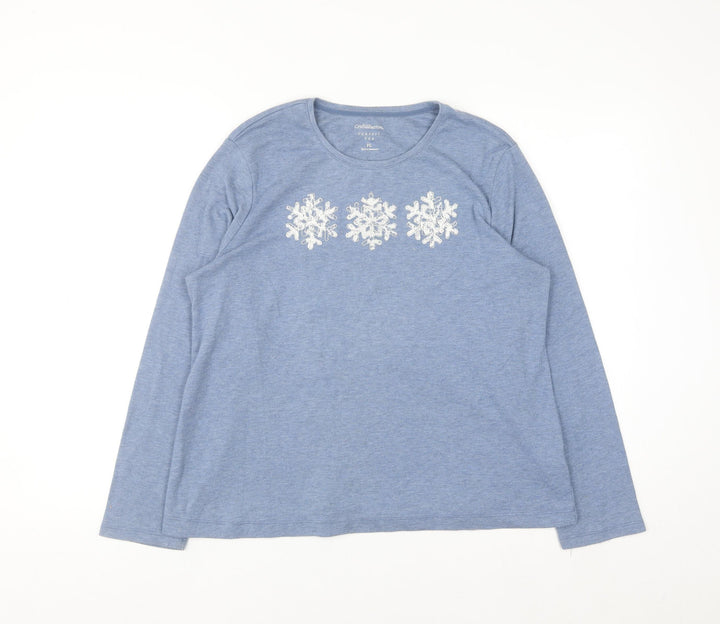 Croft & Barrow Women Blue Petite L Long Sleeve Christmas Pyjama Top