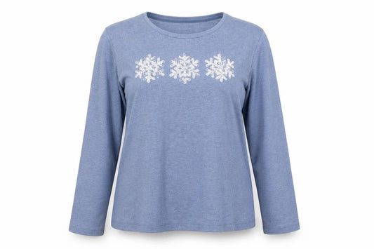 Croft & Barrow Women Blue Petite L Long Sleeve Christmas Pyjama Top