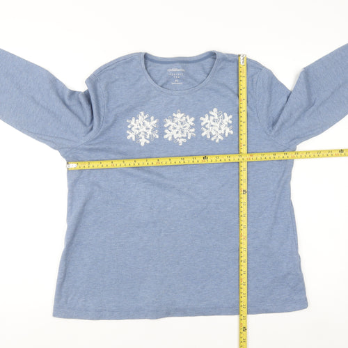 Croft & Barrow Women Blue Petite L Long Sleeve Christmas Pyjama Top