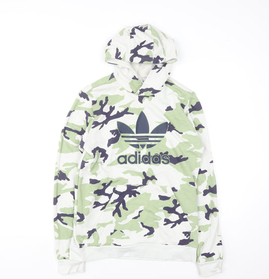Adidas Boys Green Camo Logo Pullover Hoodie XL 15-16 Years Cotton Blend