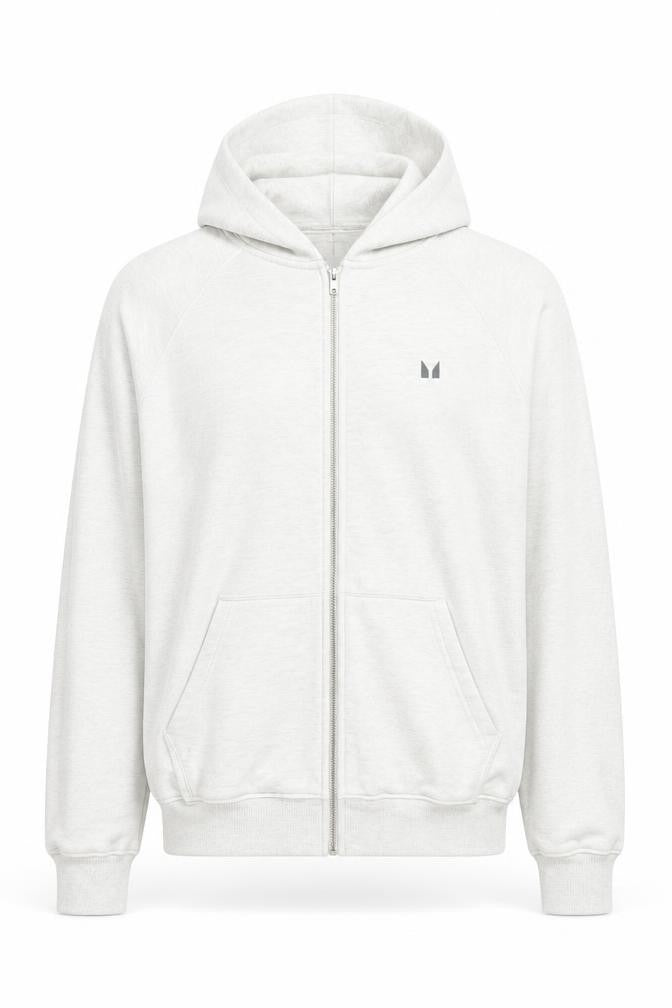 Front view of Myprotein Men’s Grey Full Zip Hoodie, size L, Regular Fit