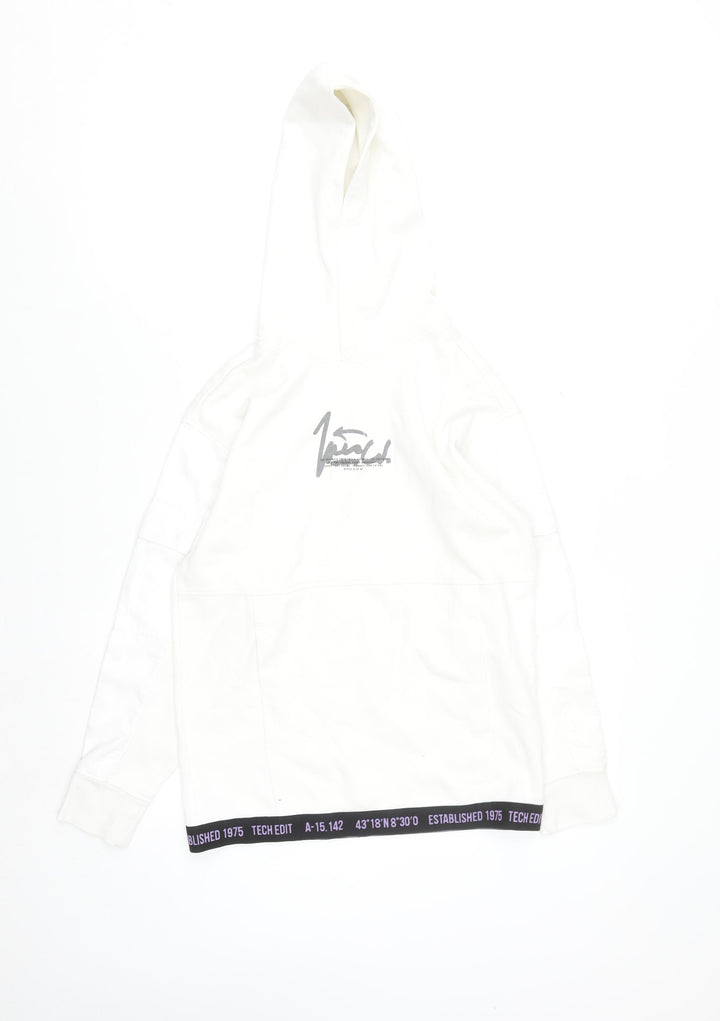 Zara Teens White Pullover Hoodie with Logo Graphic Size 10
