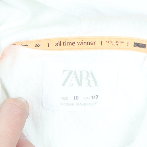 Zara Teens White Pullover Hoodie with Logo Graphic Size 10
