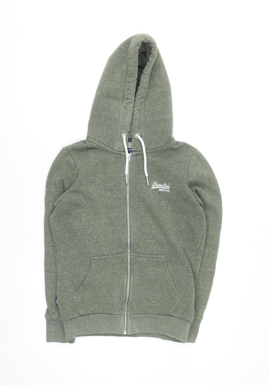 Superdry Womens Green Full Zip Hoodie UK 10 Relaxed Fit Lined Sweatshirt