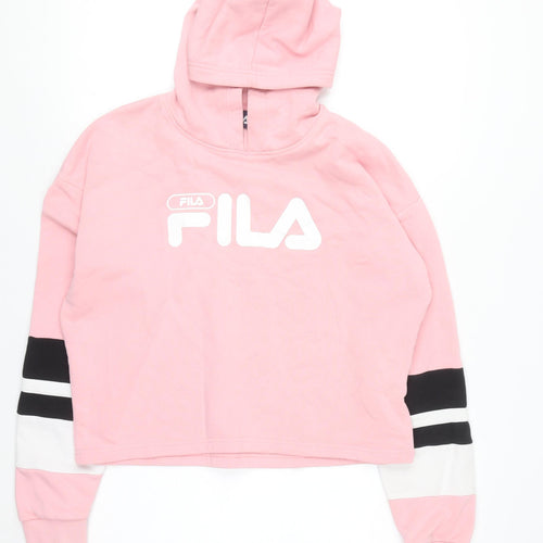 FILA Women’s Pink Logo Pullover Hoodie Size M Hooded Sweatshirt