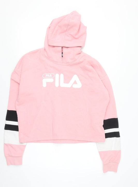 FILA Women’s Pink Logo Pullover Hoodie Size M Hooded Sweatshirt