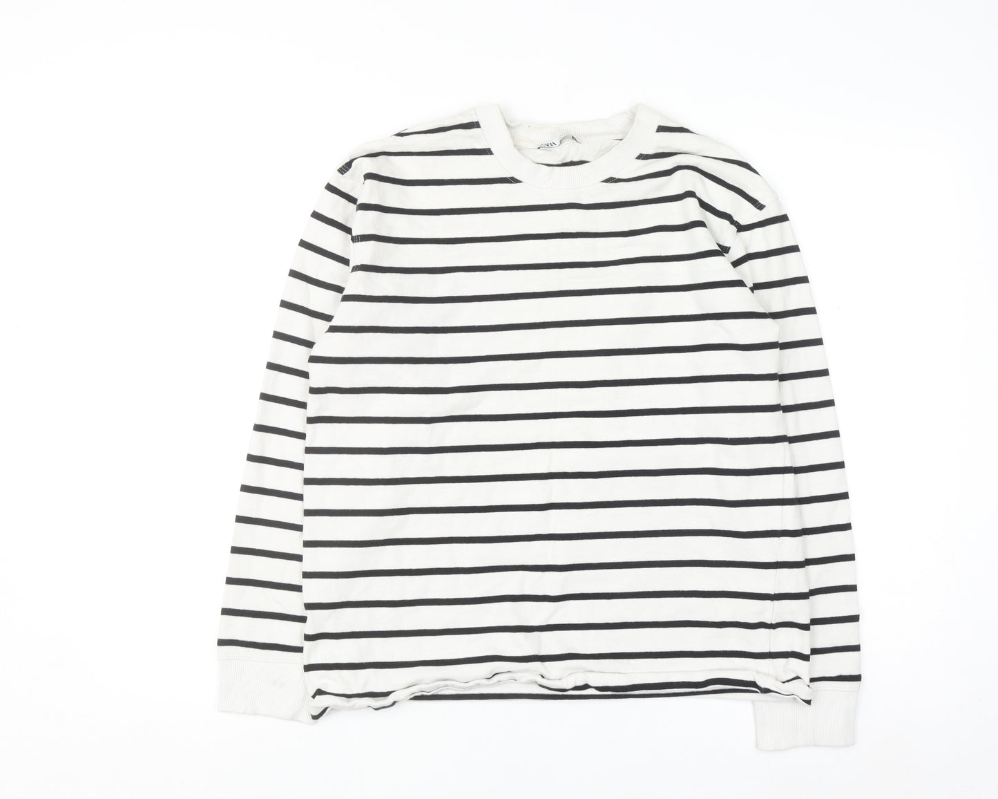 Zara Women Black White Striped Pullover Sweatshirt Size 12