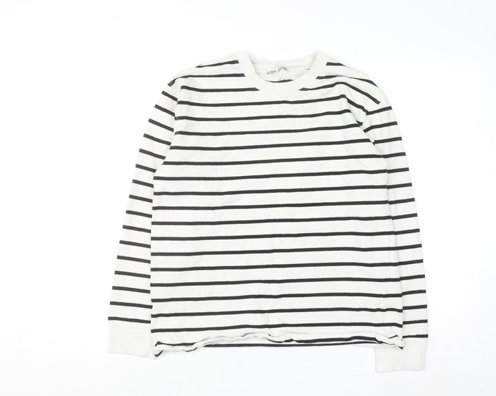 Zara Women Black White Striped Pullover Sweatshirt Size 12