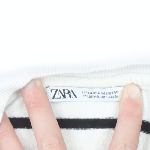 Zara Women Black White Striped Pullover Sweatshirt Size 12