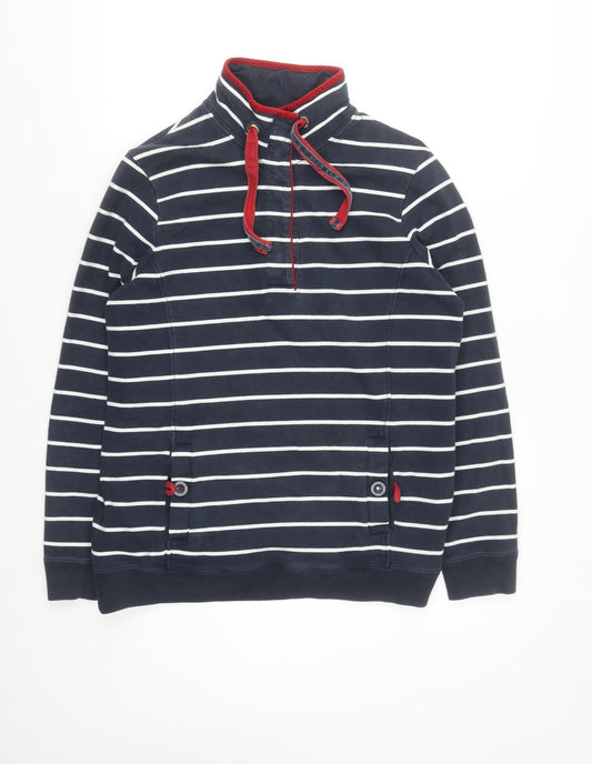 Joules Women's Navy Striped Half Zip Sweatshirt Size 12 Cotton Blend