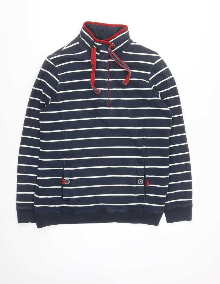 Joules Women's Navy Striped Half Zip Sweatshirt Size 12 Cotton Blend