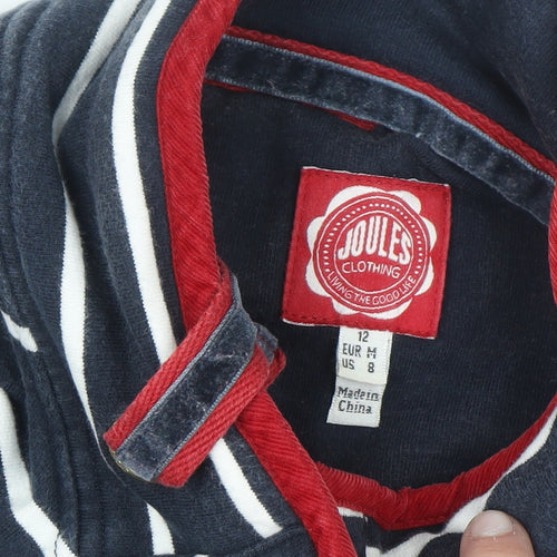 Joules Women's Navy Striped Half Zip Sweatshirt Size 12 Cotton Blend