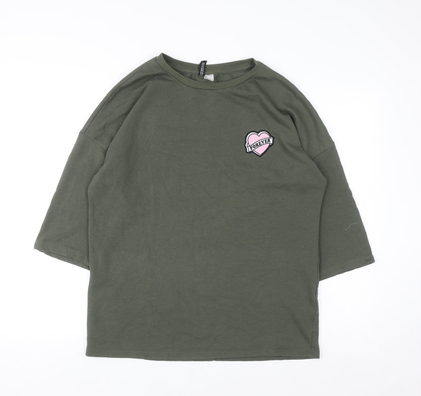 Divided Women Khaki Green Pullover Sweatshirt Small Forever Graphic