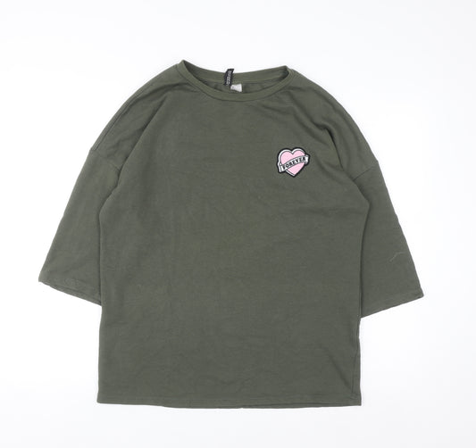 Divided Women Khaki Green Pullover Sweatshirt Small Forever Graphic