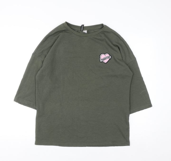 Divided Women Khaki Green Pullover Sweatshirt Small Forever Graphic