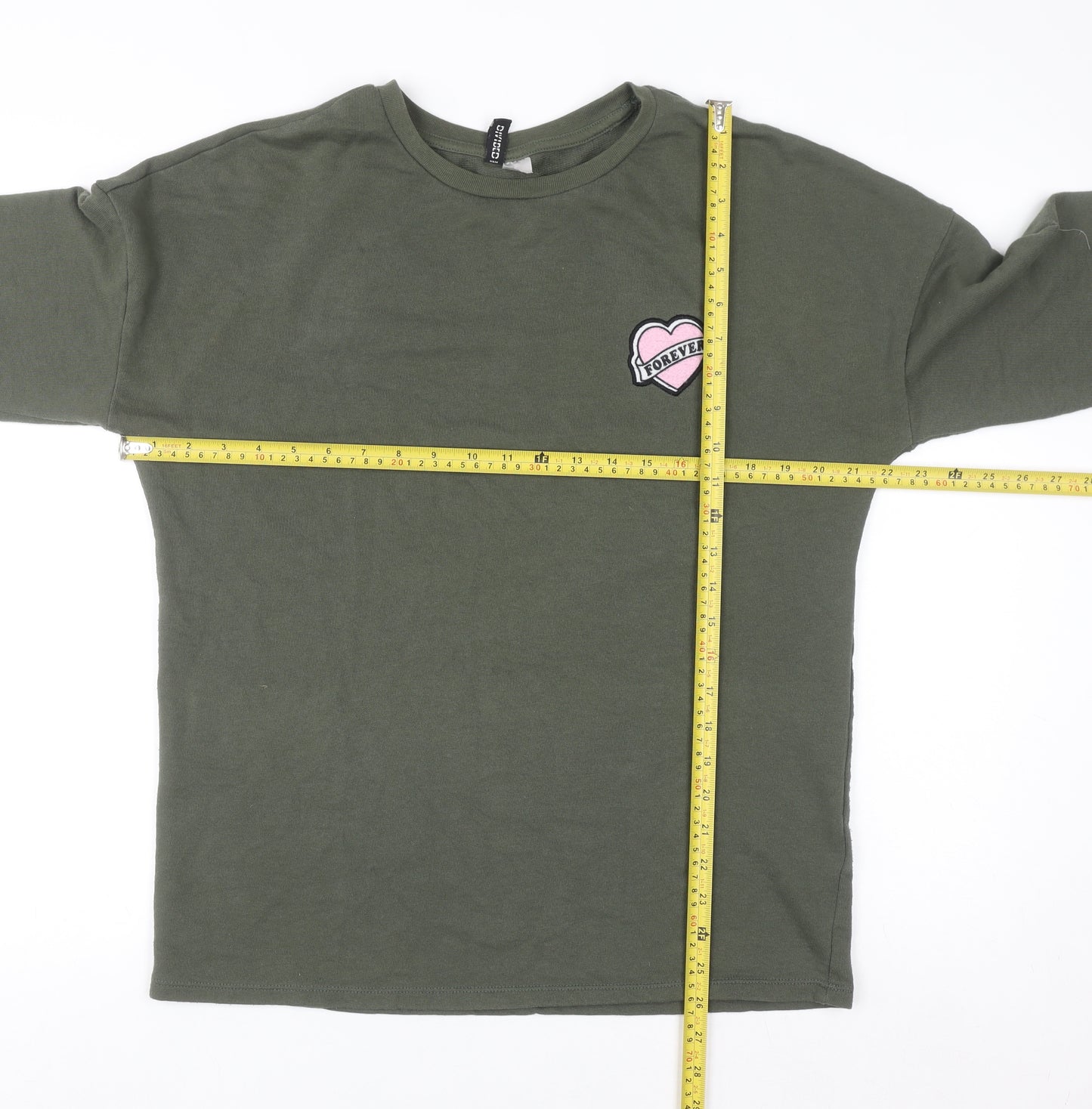Divided Women Khaki Green Pullover Sweatshirt Small Forever Graphic