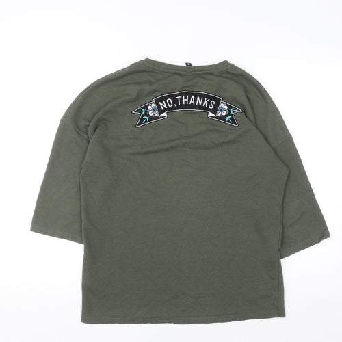 Divided Women Khaki Green Pullover Sweatshirt Small Forever Graphic